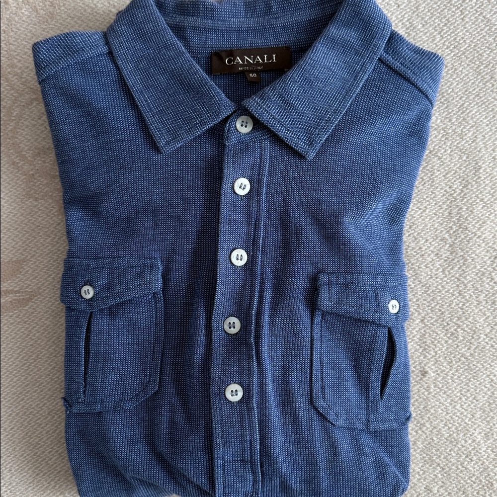 Canali Textured Blue Button Down Shirt